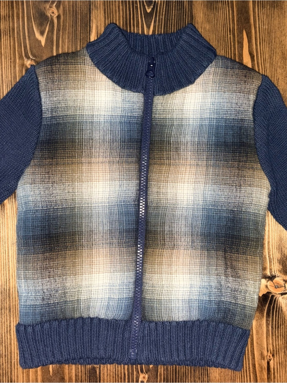 Cat & Jack Navy and Cream Plaid Sherpa-Lined Zip Jacket